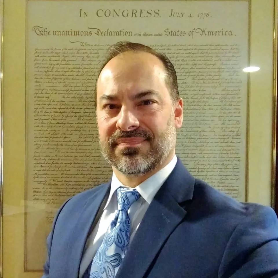 paul ledford in front of declaration of independence